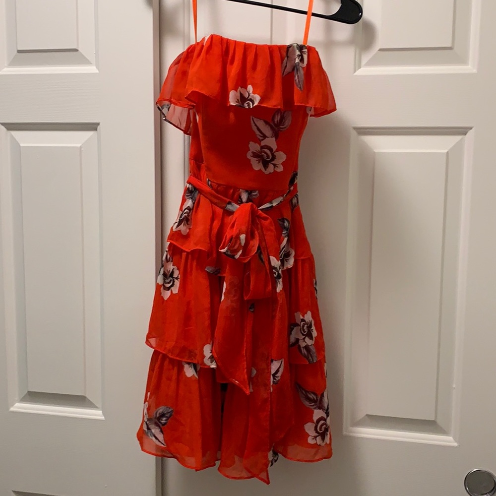 Red Floral White House Black Market Dress